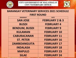 Free Barangay Veterinary Services First Round Schedule