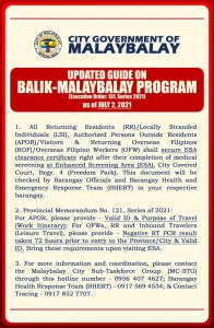 Public Advisory: A Guide on Balik-Malaybalay Program as of July 2, 2021