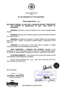 Proclamation No. 1189 series of 2021
