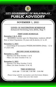 Public Advisory: Covid-19 Vaccination Schedule