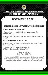 Public Advisory: Offsite Covid-19 Vaccination Schedule
