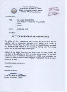 Notice for Operation Baklas