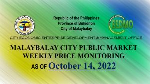 Malaybalay Public Market Weekly Price Monitoring as of October 14,2022
