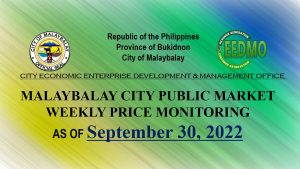 Malaybalay City Public Market Weekly Price Monitoring as of September 30,2022