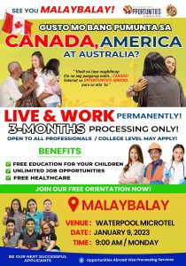 OPPORTUNITIES ABROAD offers you a FREE ORIENTATION on how to LIVE & WORK IN CANADA!